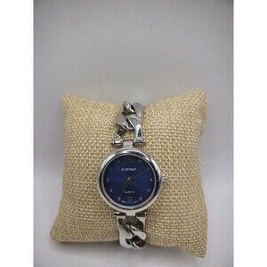 Vintage Ellen Tracy Wristwatch Watch Silver Tone Blue Silver Tone Jewelry
